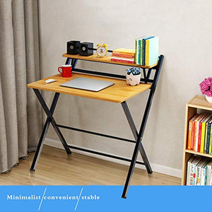 JEI-MEN Modern Folding Desk for Small Space, Laptop Table, Study, Writing, Student and Home Office Organization, Industrial Metal Frame with Premium Desktop Surfaces, Khaki/Black