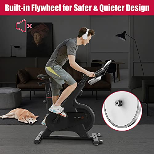 Spin Exercise Bikes, YESOUL Stationary Bikes with Coach Live Smart App Bluetooth Real-time Data Monitorin, Built-in Flywheel & Adjustable Magnetic Resistance Silent for M1 Indoor Cycling Bike (Black)
