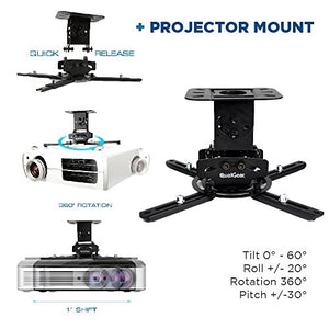 QualGear Projector Ceiling Mount Bundle with 120" Ultra White Fixed Frame Projector Screen & 25′ HDMI Cable Hardware Mount (PRB-717-BLK-120W-25FT)