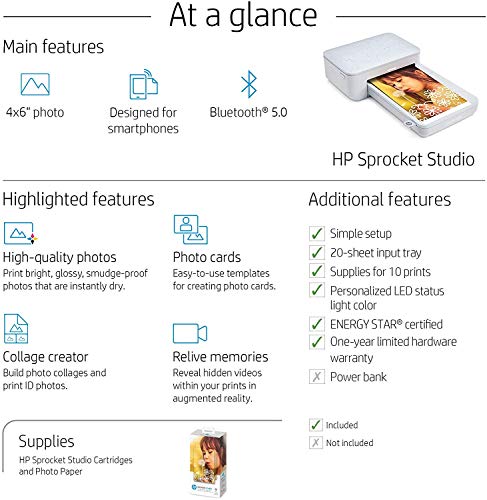 HP Sprocket Studio Photo Printer – Personalize & Print, Water-Resistant 4x6" Pictures (3MP72A)