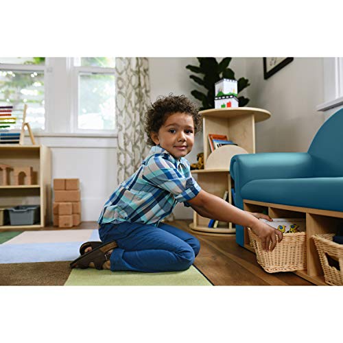 FDP Little Lux Upholstered Kids Sofa with Storage Compartments and Woven Baskets, Plush Furniture for Children Rooms - Teal