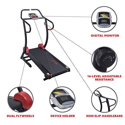 Sunny Health & Fitnesss Manual Treadmill with Adjustable Incline, Magnetic Resistance, 300 LB Max Weight, LCD and Pulse Monitor, Tablet Holder- SF-T7878,Black