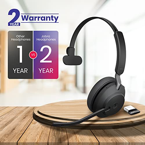 Global Teck Worldwide Jabra Evolve2 65 Wireless Headset MS USB Mono, Bluetooth Dongle, Zoom/Webex/Skype Compatible, Black - Gold Support Plan Included