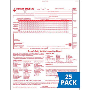 2-In-1 Driver Daily Log Book 25-pk. with Detailed Driver Vehicle Inspection Report & Simplified Recap - Book Format, 2-Ply Carbonless, 8.5" x 11", 31 Sets of Forms Per Book - J. J. Keller & Associates