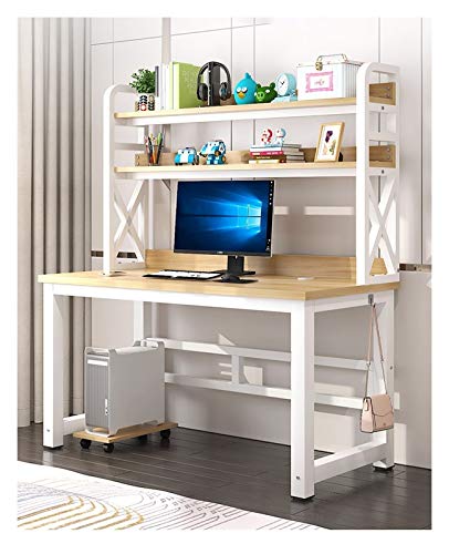 XLO Large Office Computer Desk, Home Office Gaming Table Workstation with Storage Bookshelf, Modern Simple PC Study Table, Executive Workstation Desk Easy to Assemble