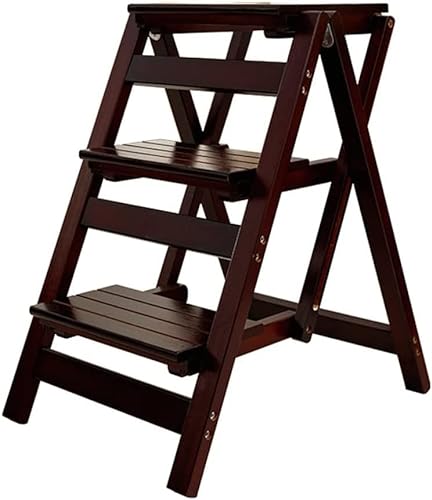 LUCEAE Folding Wooden Step Stool, Non-Slip Wide Tread, Portable Adult Footstool