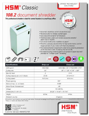 HSM Classic 108.2, 22-24 Sheet, Strip-Cut, 13-Gallon Capacity Shredder