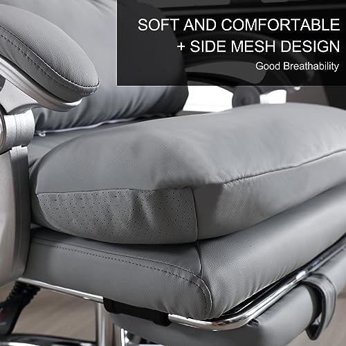 BOWTHY High Back Executive Office Chair with Foot Rest - Gray Comfy Chair with Reclining Desk, Padded Armrests, and Thick Cushion