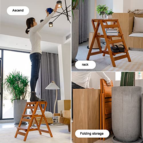LUCEAE Folding Wooden Step Stool, Non-Slip Wide Tread, Portable Adult Footstool