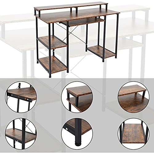 BJYX Computer Desk Workstation Home Office Student Dorm Laptop Study Gaming Table (Color : Brown(47In+amp; w/Shelf))