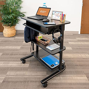 S Stand Up Desk Store Adjustable Height Mobile Laptop Workstation with Retractable Keyboard Tray (Black Frame/Black Top, 29” Wide)