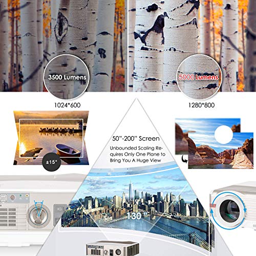 EUG 5000Lumens LCD LED Projector 1080P HD Supported 200" Display Multimedia WXGA Home Theater Projector with HDMI Cable Compatible with Laptop TV Stick Chromecast Roku Xbox Wii Outdoor Movie Proyector