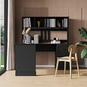 Generic Home Office Computer Desk with Hutch, Antiqued Black Finish