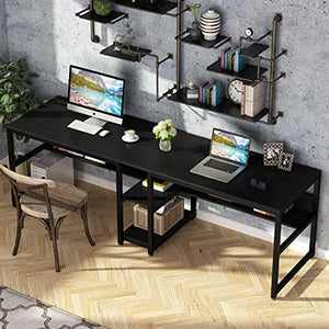 Tribesigns Two Person Desk with Bookshelf, 78.7 Computer Office Double Desk, Rustic Writing Workstation (Black)