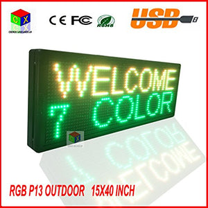 P13 Fully Outdoor 15''x 40" Full Color Programmable LED Sign Commercial Image Text Scrolling Message Board Display for Window