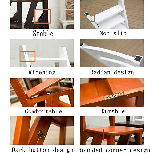 LUCEAE 4 Step Wooden Folding Step Stool - Portable Planter Dining Chair