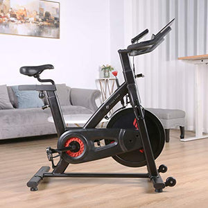 Finer Form Indoor Exercise Bike with 35 Lb Flywheel Belt-Driven Stationary Bike - Tablet iPad Holder, LCD Monitor, Cadence Reading, and SPD Compatible Pedals