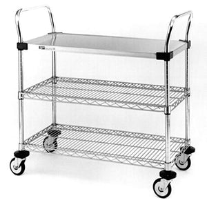 METRO Stainless Steel/Chrome Plated Wire Utility Cart, 3 Shelves, 375 lbs Capacity