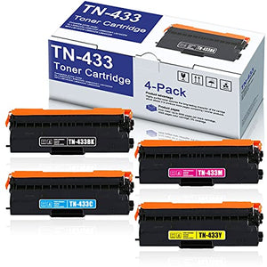 4 Pack 1BK+1C+1M+1Y TN433 TN-433 Compatible Toner Cartridge Replacement for Brother MFC-L8610CDW L8690CDW HL-L8260CDW L8360CDW Printer Ink Cartridge [High Yield].
