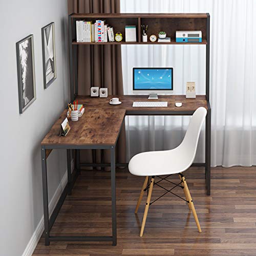 L-Shaped Computer Office Desk, with Book Shelves, 55" Corner Gaming Desk,Office Writing Workstation, Study Writing Desk Business Furniture for Home Office, Space-Saving, Easy to Assemble (Brown)
