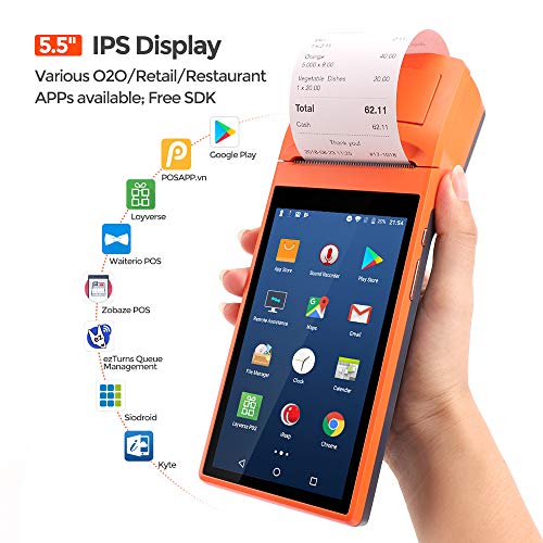 MUNBYN POS Printer, Android POS Terminal Printer 5.5 inch Receipt Printer with 3G WiFi BT Camera Loyverse iREAP and CashStock Handheld PDA Data Terminal Collector Barcode Built-in All-in-One