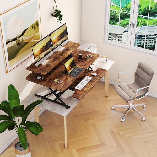 Lubvlook 42" Standing Desk Converter with Keyboard Tray, Rustic Brown