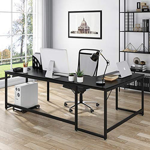 L-Shaped Desk, U Shaped Corner Computer Desk Extra Wide Work Desk with Printer Stand, Large Home Office Desk Workstation Table Executive Desk for Working Gaming, Easy to Assemble (Black)