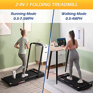 FYC Under Desk Treadmill - 2 in 1 Folding Treadmill for Home 2.5 HP, Installation-Free Foldable Treadmill Compact Electric Running Machine, with LED Display Walking Running Jogging for Home Office Use