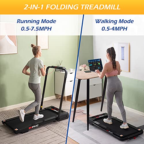 FYC Under Desk Treadmill - 2 in 1 Folding Treadmill for Home 2.5 HP, Installation-Free Foldable Treadmill Compact Electric Running Machine, with LED Display Walking Running Jogging for Home Office Use