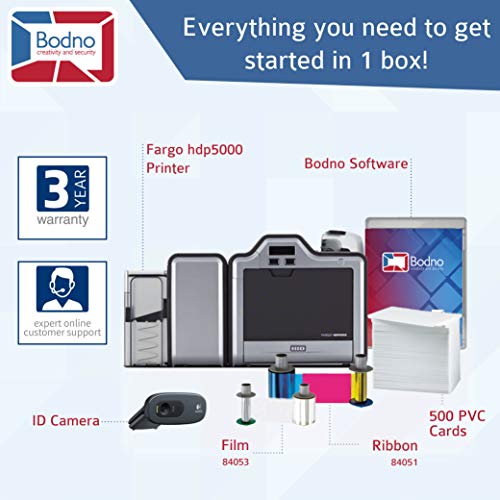 Fargo HDP5000 Dual Sided ID Card Printer & Complete Supplies Package with Bronze Edition Bodno Software
