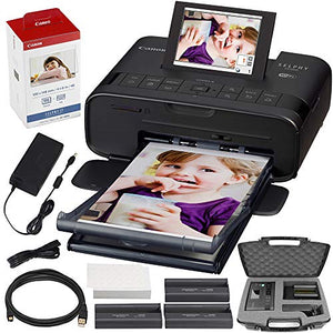 Canon SELPHY CP1300 Compact Photo Printer (Black) with WiFi w/Canon Color Ink and Paper Set + Case