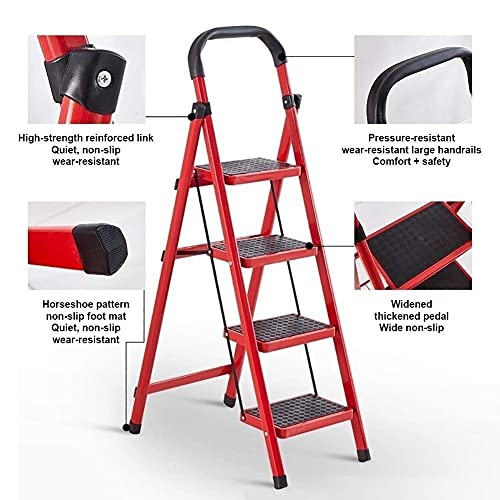 LUCEAE 4-Step Folding Non-Slip Alumiladder with Handle - Portable Step Stool