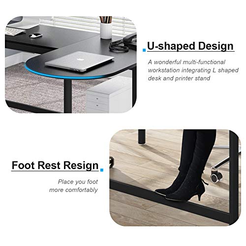 Tribesigns U Shaped Desk,78.7 Inch L Shaped Computer Desk,Corner Home Office Desk,PC Laptop Study Writing Table Workstation Desk with Printer Stand, Black