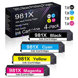 4 Pack 981X (1BK+1C+1Y+1M) Remanufactured Ink Cartridge Replacement for HP PageWide Enterprise Color 556dn,556 Printer Series,Flow MFP 586dn,Flow MFP 586f,Flow MFP 586 Series Printers.