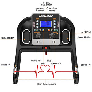 Famistar 3.5HP Folding Treadmill, 15% Auto Incline 300LBS Capacity Running Machine with Smart Shock-Absorbing System, 9.94 MPH, 12 Programs, Easy Assembly&Space Saving for Home Office Workout