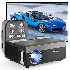 CAIWEI 4K Native 1080P Projector with 5G WIFI, Bluetooth, Android TV, Netflix/YouTube/Prime Video Compatible, 800ANSI High Lumen Outdoor Movie Projector