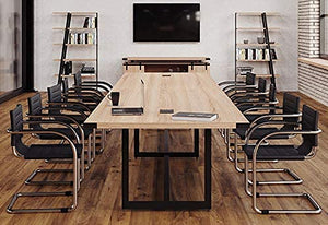 Office Pope Modern Conference Room Table with Metal Base & Accents, 10ft White Ash/Silver Metal, 2 Power Modules