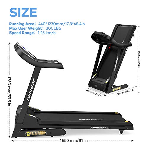 Famistar 3.5HP Folding Treadmill, 15% Auto Incline 300LBS Capacity Running Machine with Smart Shock-Absorbing System, 9.94 MPH, 12 Programs, Easy Assembly&Space Saving for Home Office Workout