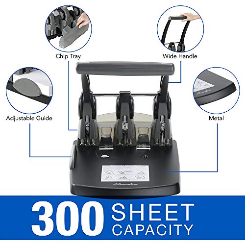 Swingline 3 Hole Punch, Hole Puncher, Extra High Capacity, 300 Sheet Punch Capacity, Fixed Centers, Black (74194)