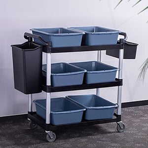 QQXX 3 Tier Rolling Utility Cart with Wheels - Heavy Duty Commercial Grade Storage Organization Cart - Mobile Shelving Unit for Kitchen Bar Restaurant (Black)