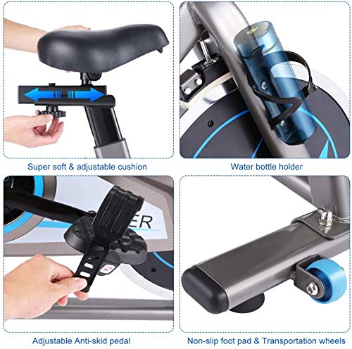 ANCHEER Stationary Exercise Bike, Indoor Cycling Bike Belt Drive system with APP, Adjustable Resistance, Heart rate sensor bar, Phone Holder, Comfortable Cushion, Quiet for Home Gym Cardio Exercise