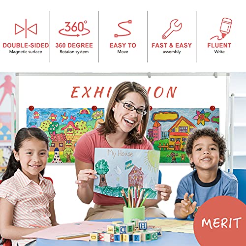 Large Mobile Rolling Magnetic Whiteboard - 60 x 46 Inches Height Adjust Double Sides Portable White Board on Wheels, Dry Erase Board Easel with Stand for Office, Home & Classroom