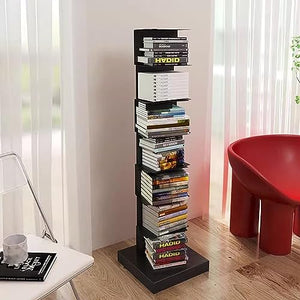 FPIGSHS 7 Tier Metal Invisible Spine Book Tower - Heavy Duty Standing Bookshelf for Home & Office, Black & White (7 Tier)