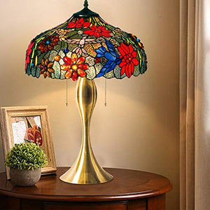 MaGiLL Tiffany Stained Glass Chrysanthemum Hummingbird Desk Lamp - 16 Inch