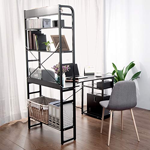 Henf Home Office Computer Desk, Modern 54" Large Writing Desk with 4 Bookshelf/2 Storage Shelves, PC Laptop Study Table Workstation for Home Office (Black)