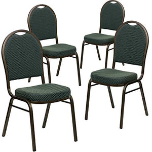 BizChair 4 Pack Green Patterned Fabric Stacking Banquet Chairs - Gold Vein Frame