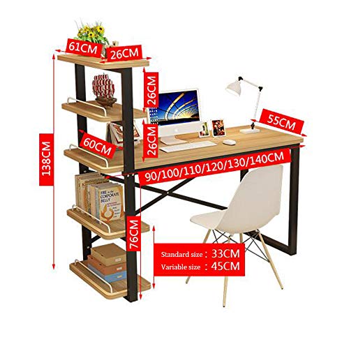 Solid Wood Desk Desktop Computer Desk,Modern Study Desk with Bookshelf Study Desk PC Laptop Desk Workbench,Small Space Office Desk Workstation