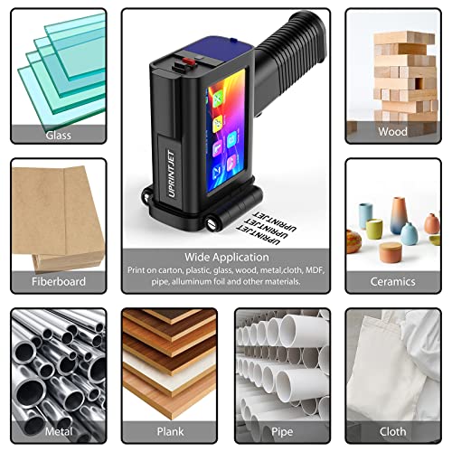 UPRINTJET Handheld Inkjet Printer BT-HH6105B2 with 4.3 Inch Touch Screen Inkjet Coder Quick-Drying Ink for Barcode Date QRcode Batch Number Picture Label Logo Handheld Printer for Almost Any Surface