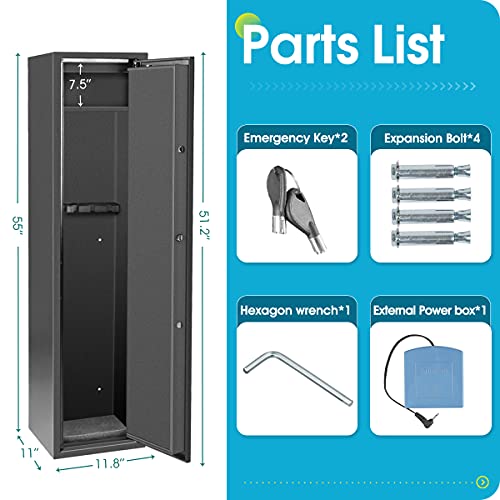4 Rifle Safes Large Rifles Gun Safes for Rifles and Shotguns, Rifle Gun Cabinet with Digital Lock for Home, Long Gun Safe for Rifles and Pistols Quick Access with Removable Shel for Handgun