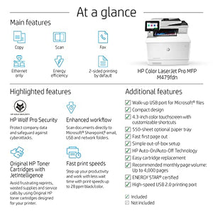 (Renewed) HP Laserjet Pro M479fdnA Ethernet only Color All-in-One Wired Laser Printer, White - Print Scan Copy Fax - 4.3" Touchscreen, 28 ppm, 600x600 dpi, 8.5x14, Auto Duplex Printing, 50-Sheet ADF